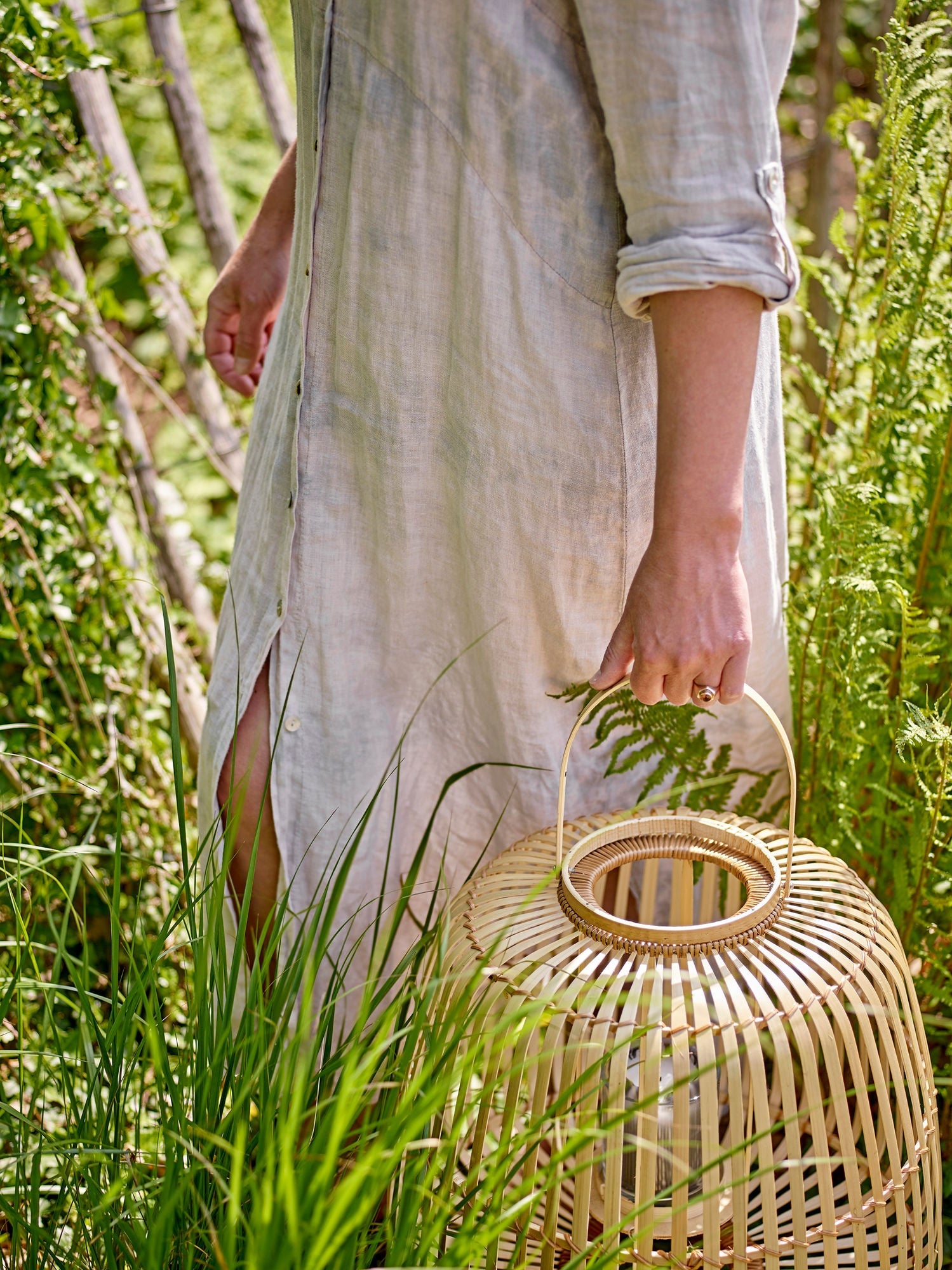 Bloomingville Lalla Lantern w/Glass, Nature, Bamboo