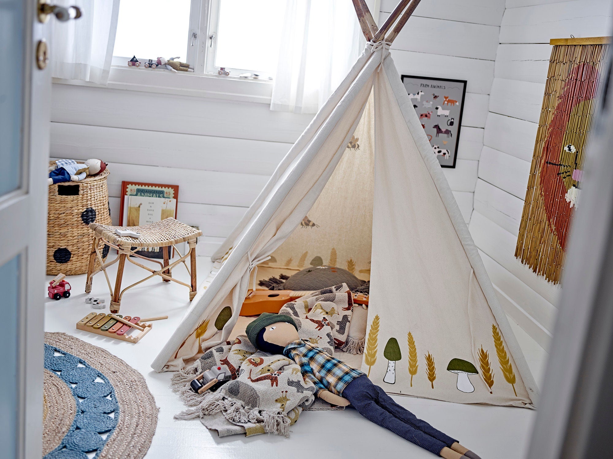 Bloomingville Mini Millo Children's Tipi, Nature, Botton