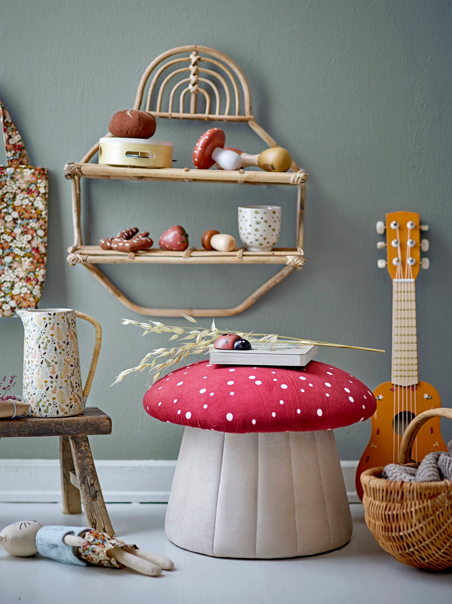 Bloomingville MINI Lue Pouf, Red, Polyester