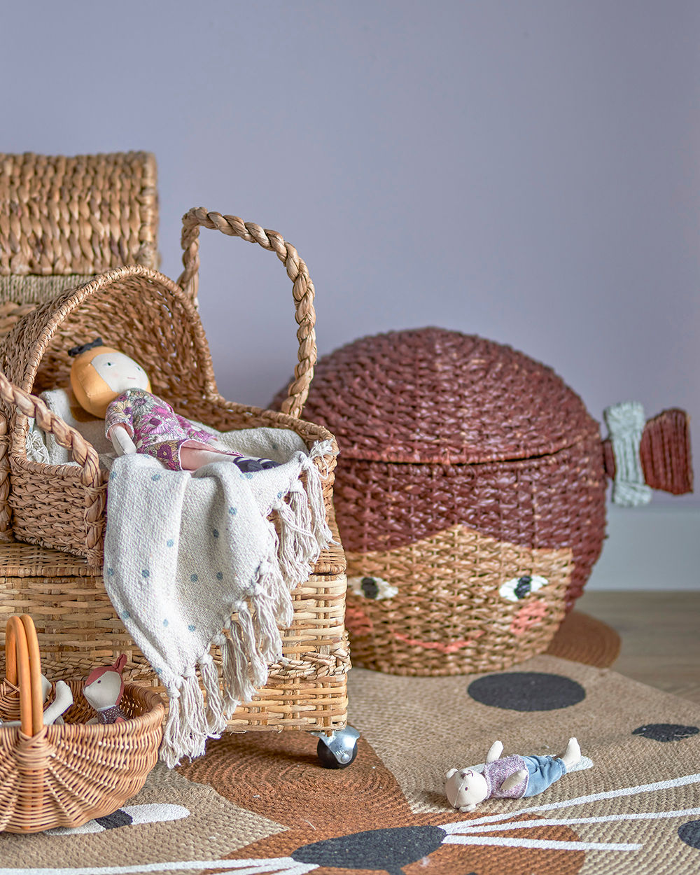 Bloomingville Mini Lill Basket w/pokrywka, brąz, trawa bankową