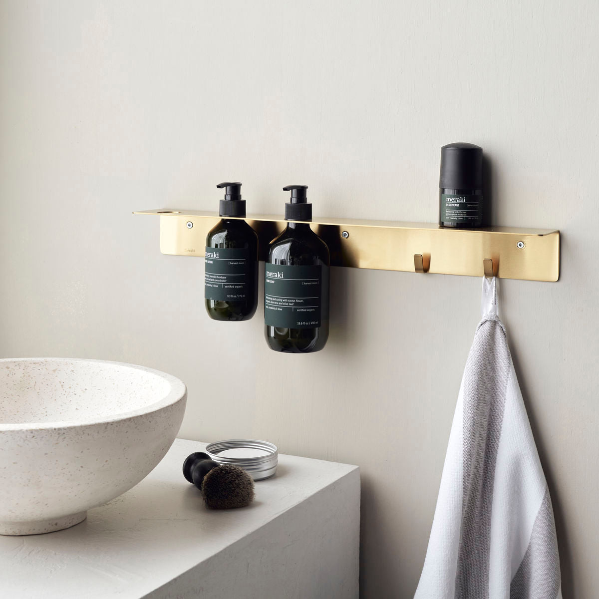 Meraki Bottle hanger with hooks, Brushed brass finish