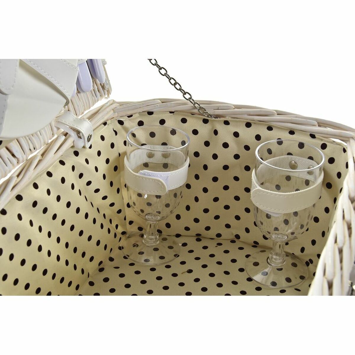 Koszyk DKD Wystrój domu wiklinowy piknik beżowy poliestrowy biel (44 x 28 x