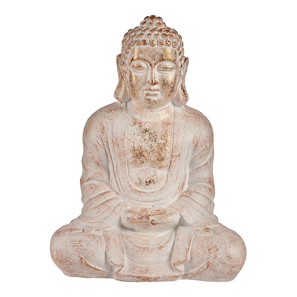 Dekoracyjna postać w ogrodzie Buddha biała/złote poliryna (25 x 57 x 42,5
