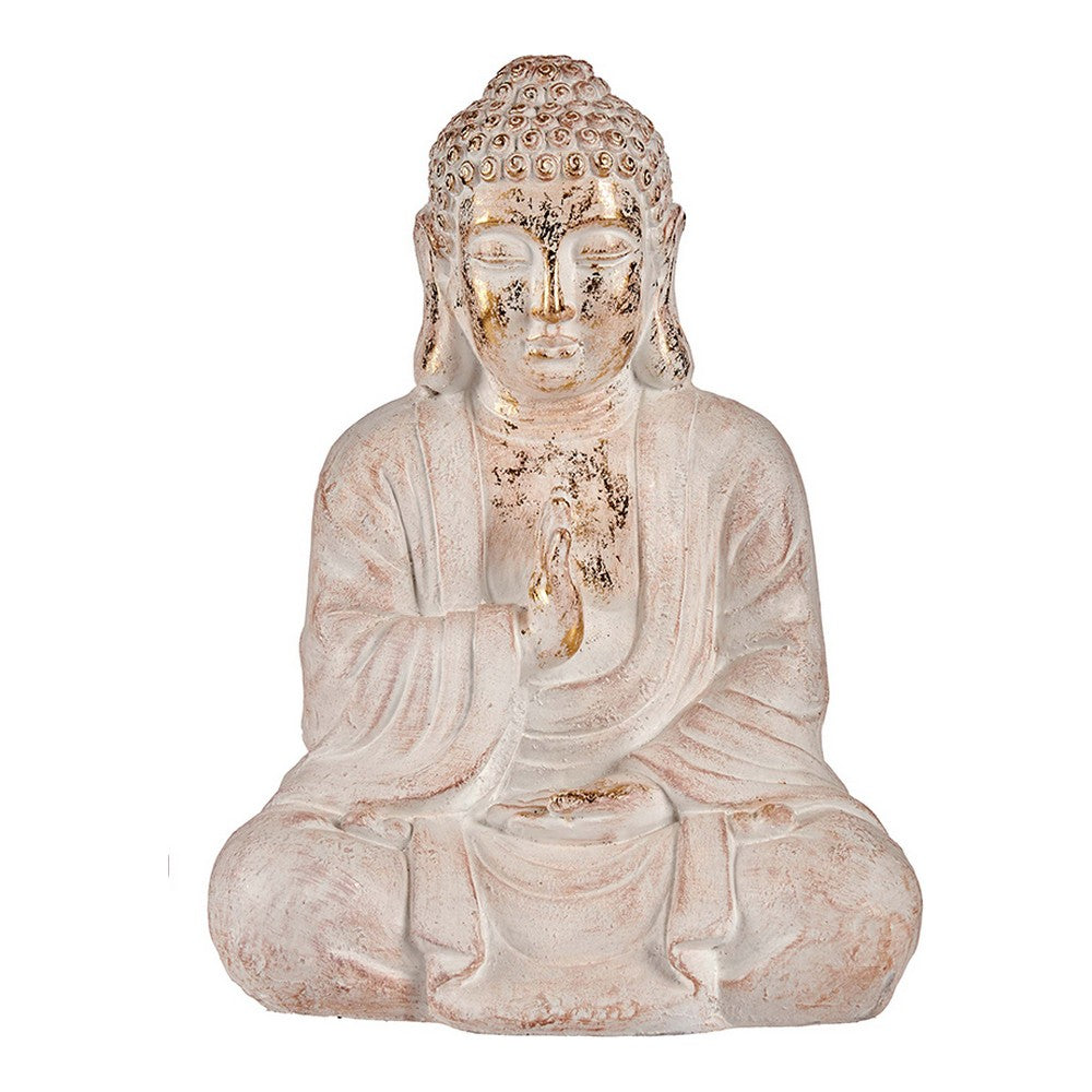 Dekoracyjna postać ogrodowa Budda biała/złota poliryna (23,5 x 49 x 36