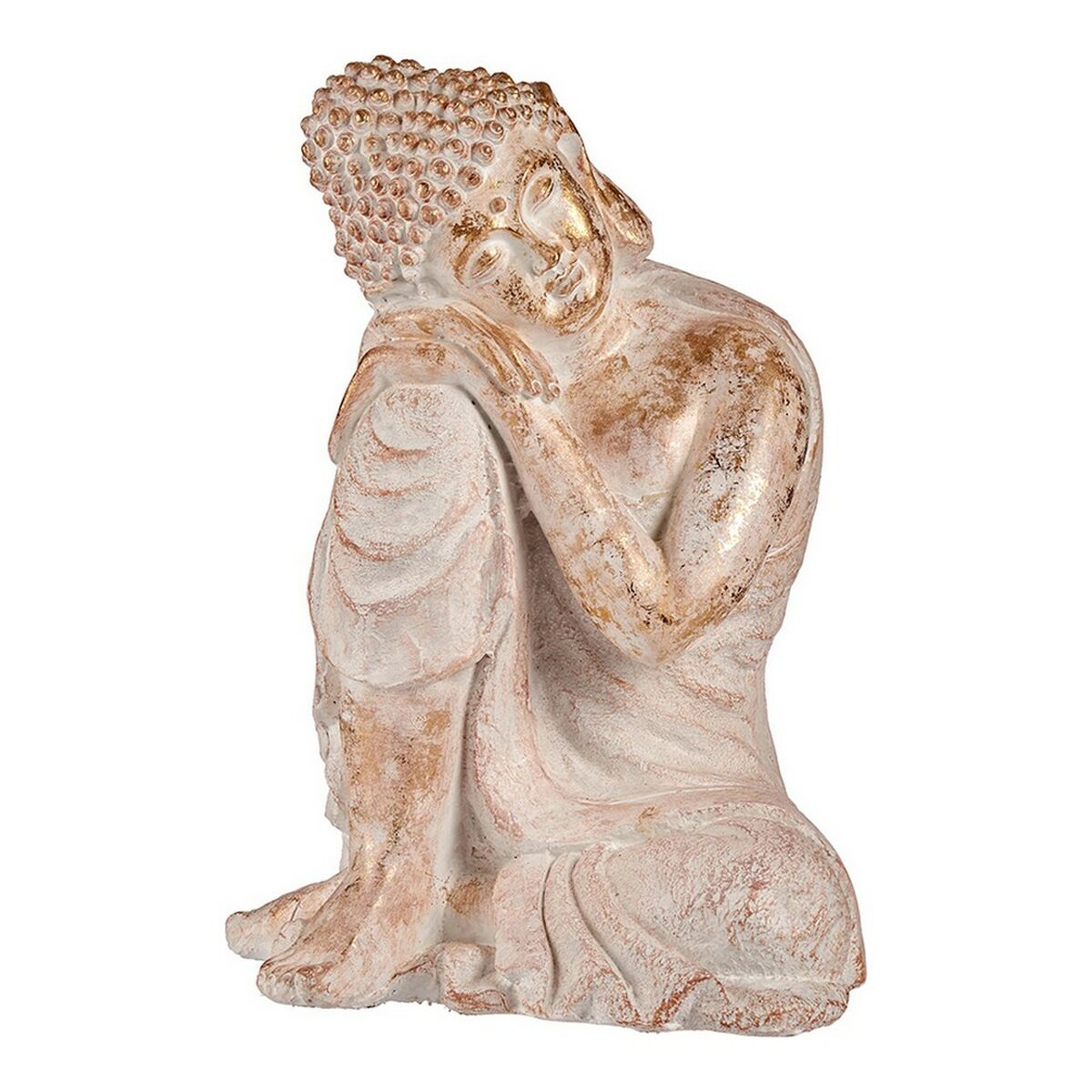 Dekoracyjna postać ogrodowa Budda biała/złota poliryna (35,5 x 54,5 x 42