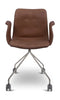 Gięte krzesło Hansen Primum z podłokietlami ze stali nierdzewnej ramy, brązowa skóra Davo