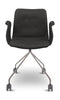 Gięte krzesło Hansen Primum z podłokietlami ze stali nierdzewnej ramy, czarna skóra Zenso