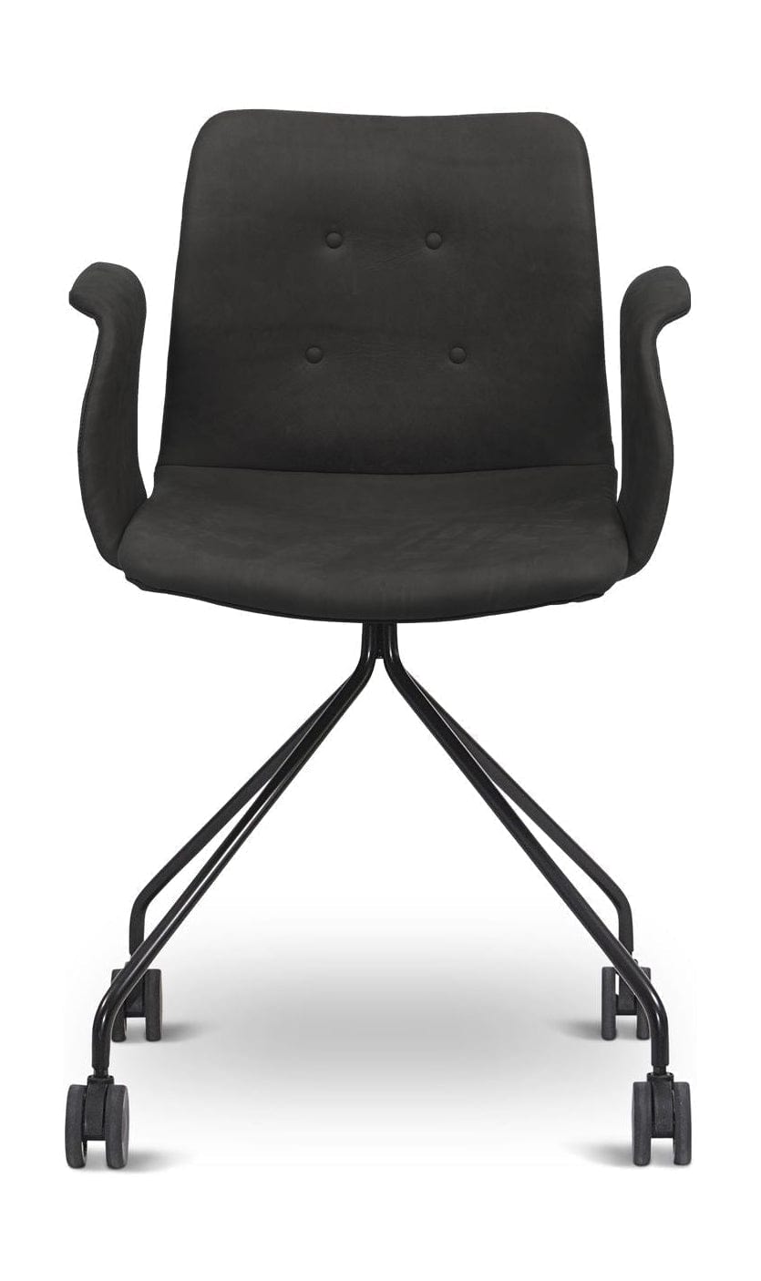 Gięte krzesło Hansen Primum z podłokietnikami czarne kółka, czarna skóra Zenso