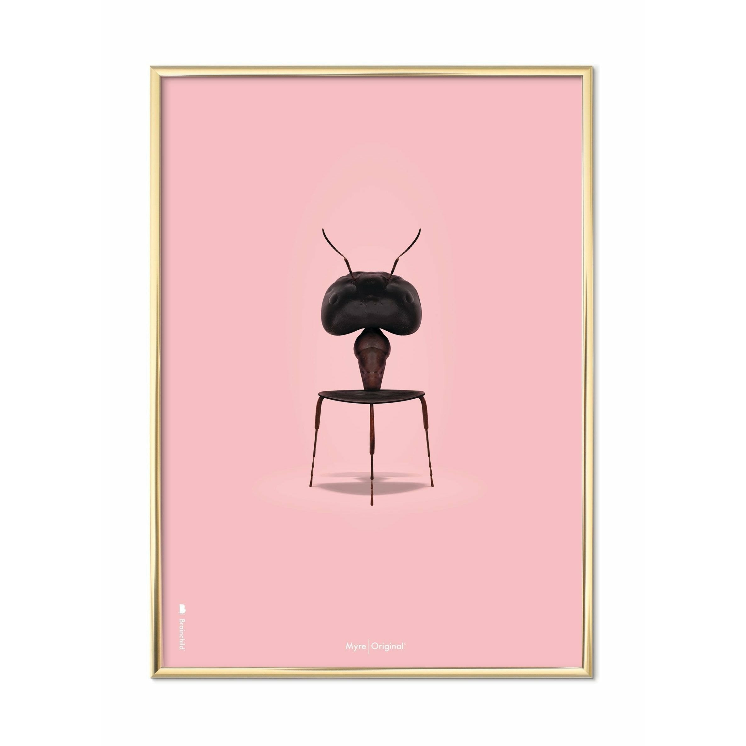 Pomysłowy plakat mrówek, mosiężna rama A5, różowe tło