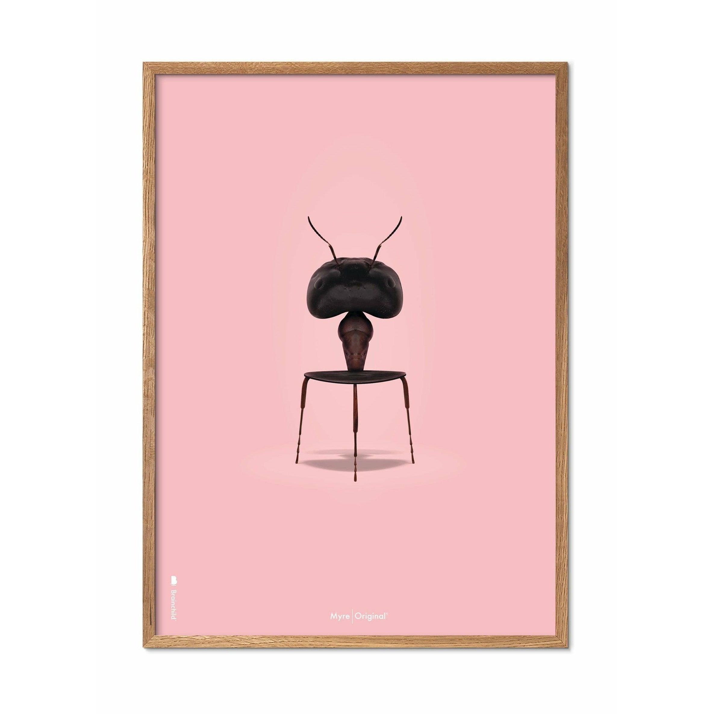 Pomysły Mrówki klasyczny plakat, rama wykonana z jasnego drewna 30x40 cm, różowe tło