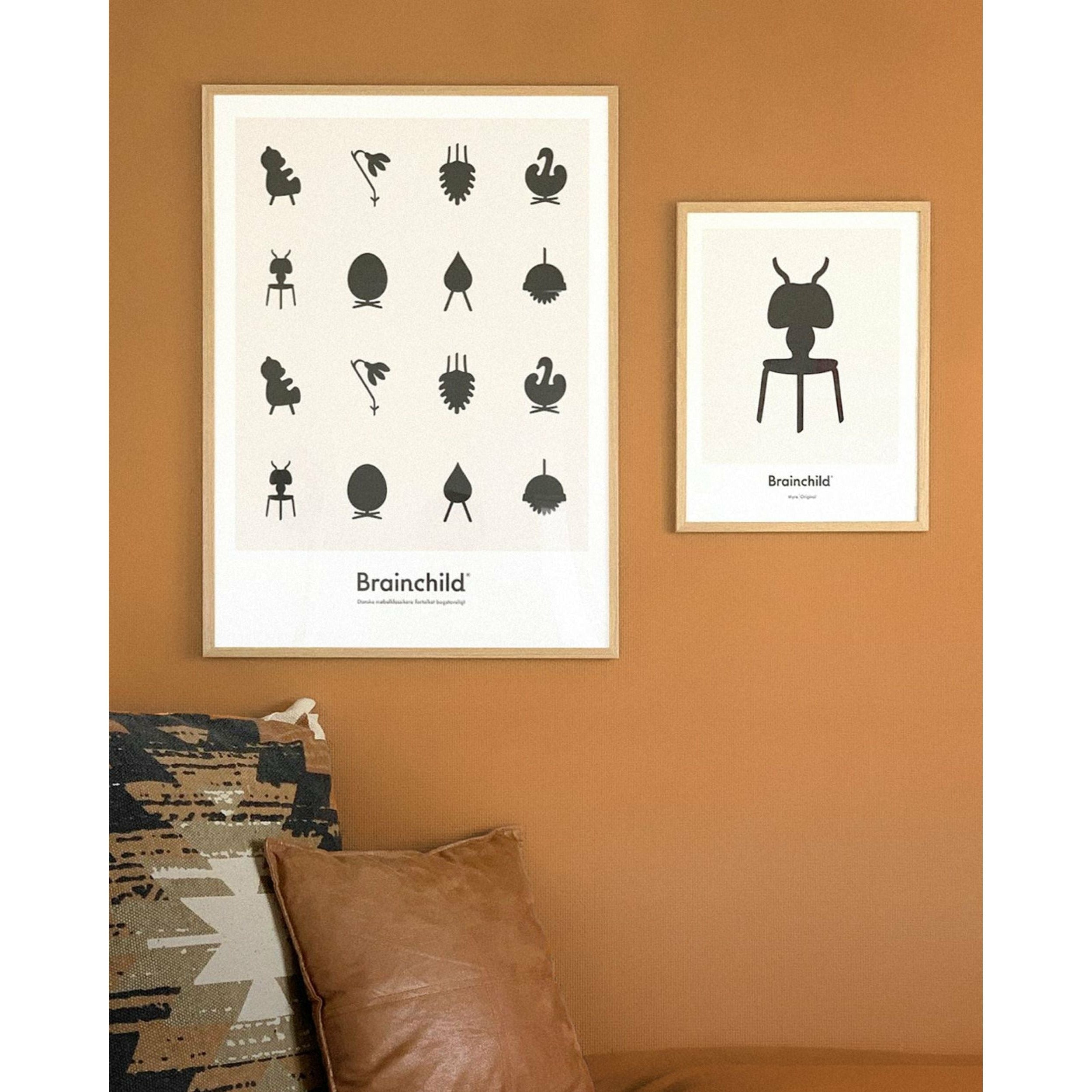 Brainchild Design Icon Poster, Frame Made Of Light Wood 70 X100 Cm, Grey