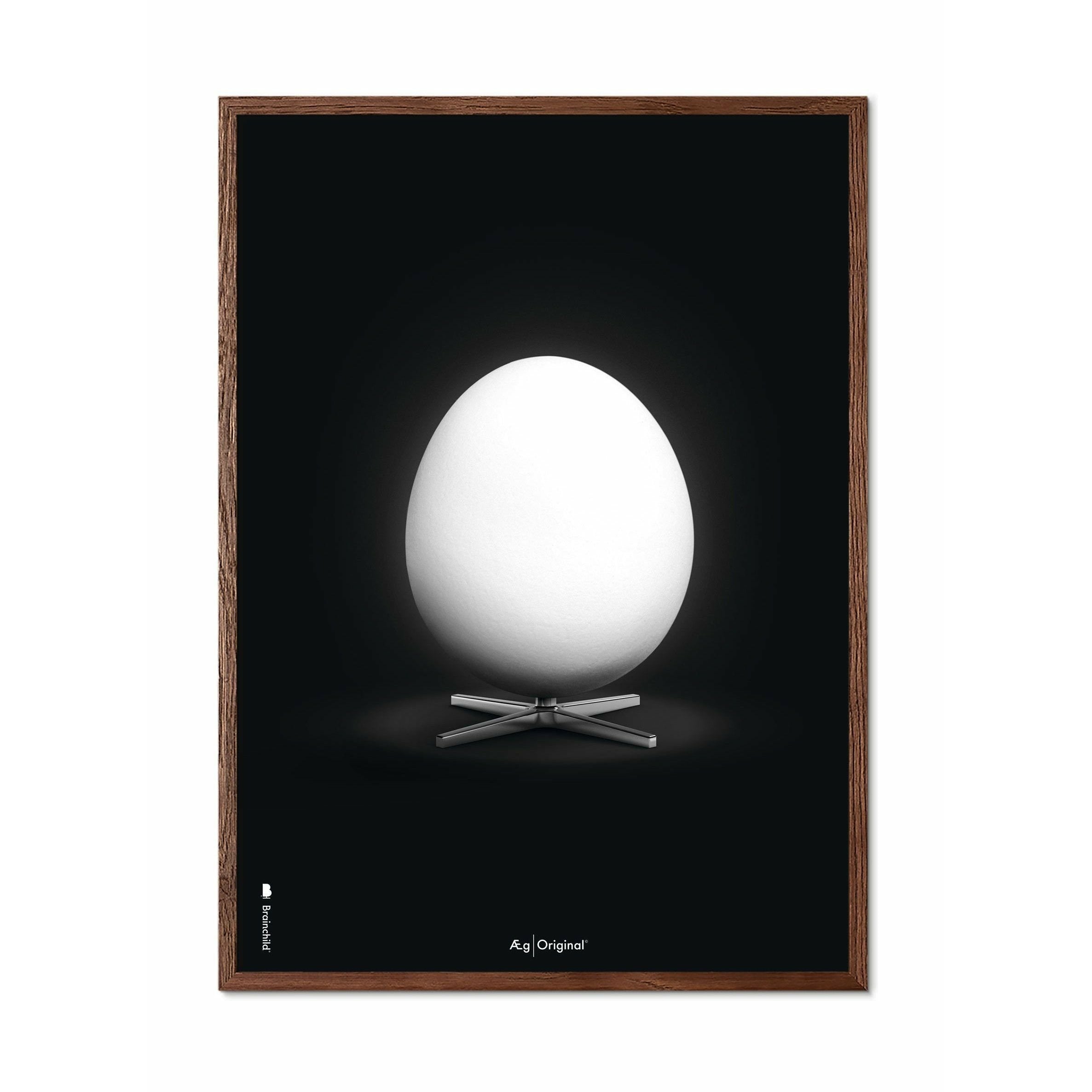 Klasyczny plakat jaja, ciemne drewno rama A5, czarne tło
