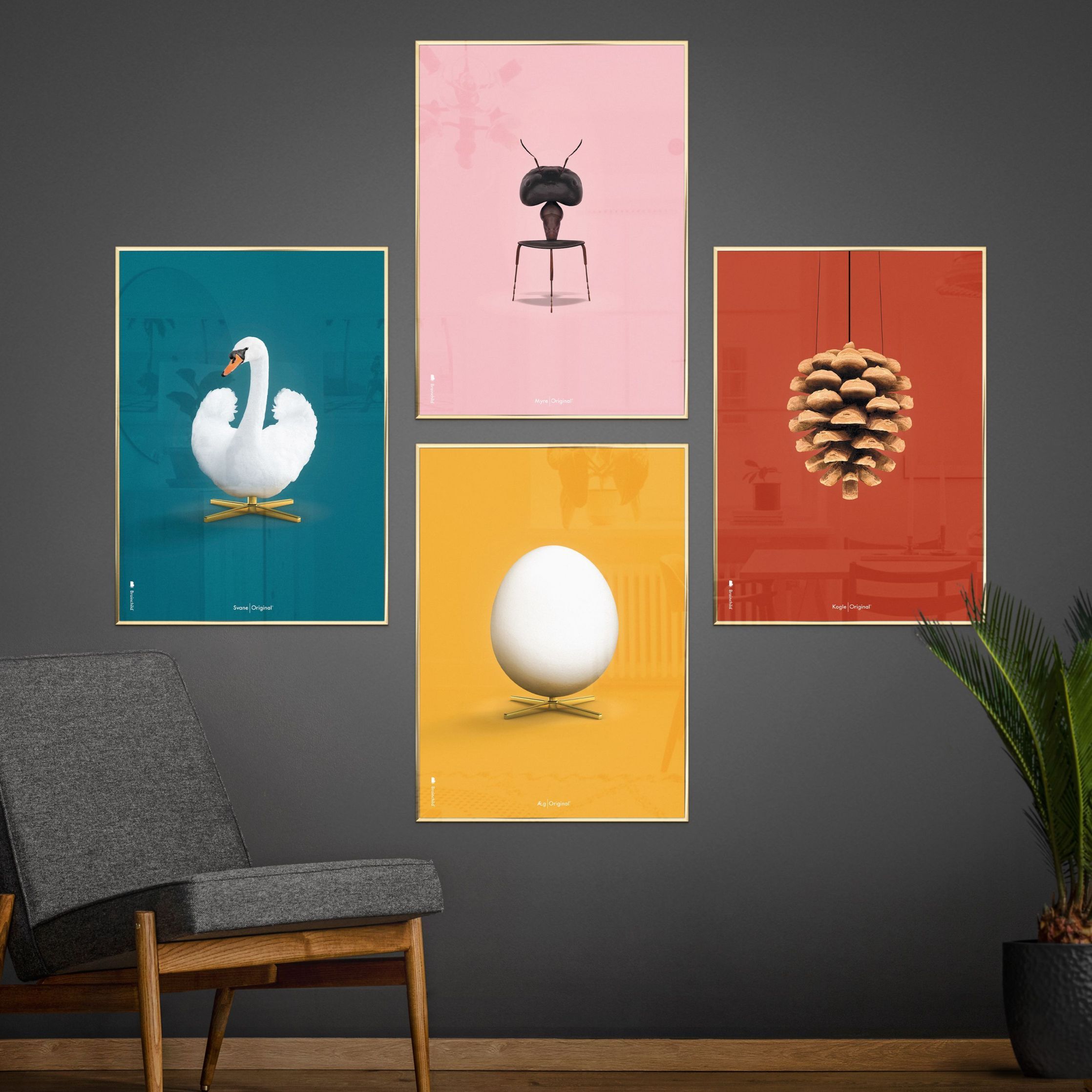 Klasyczny plakat jaja pomysłu, rama wykonana z jasnego drewna 30x40 cm, żółte tło