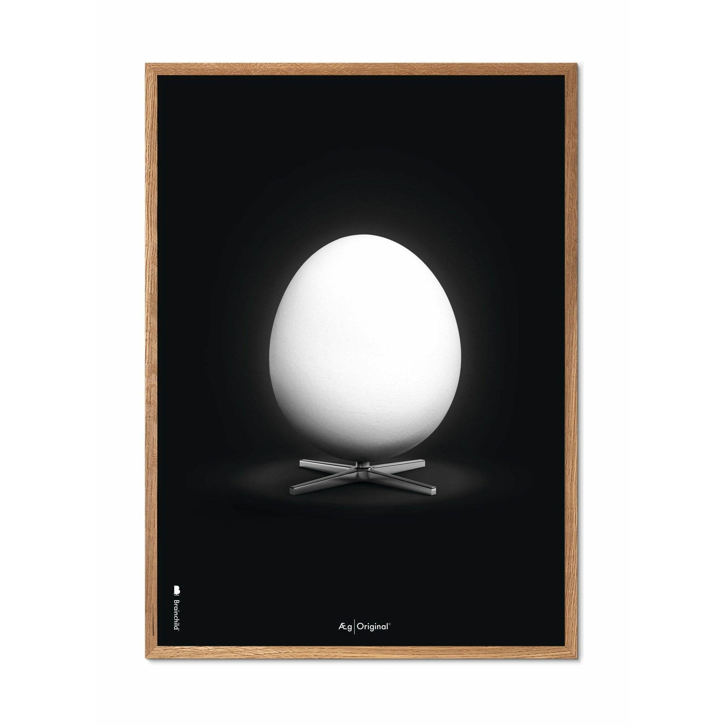 Klasyczny plakat jaja pomysłu, rama wykonana z jasnego drewna A5, czarne tło
