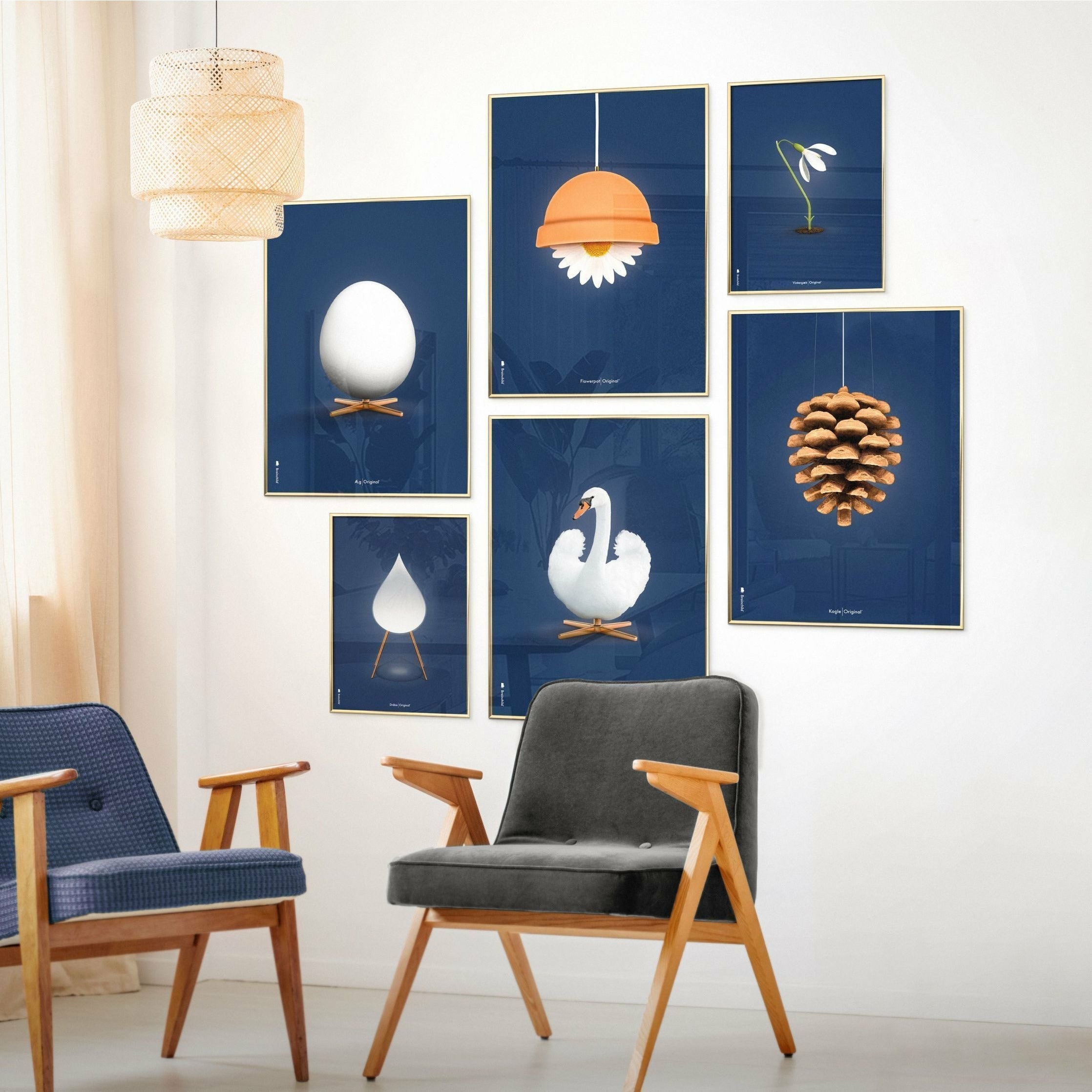 Pomysły Classic Plakat, rama wykonana z jasnego drewna 70 x 100 cm, ciemnoniebieskie tło