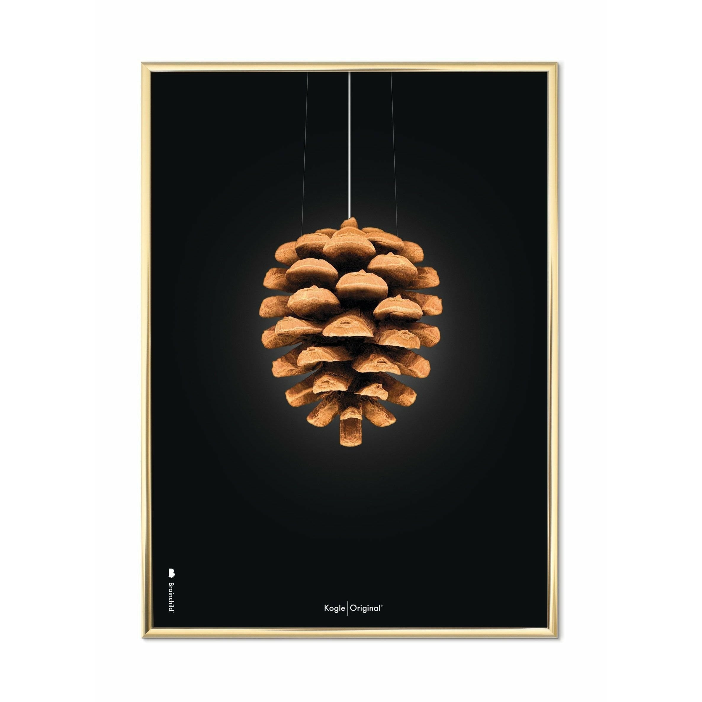 Pomysły Pine Sone Classic Plakat, mosiężna ramka w kolorze mosiężnym 30x40 cm, czarne tło