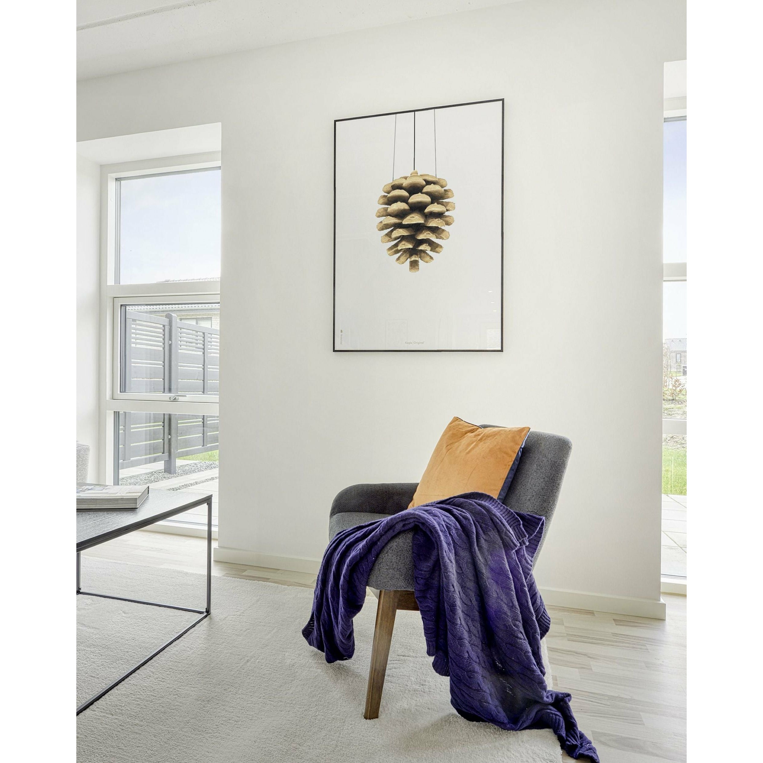 Brainchild Pine Cone Classic Poster, Brass Colored Frame 30x40 Cm, White Background