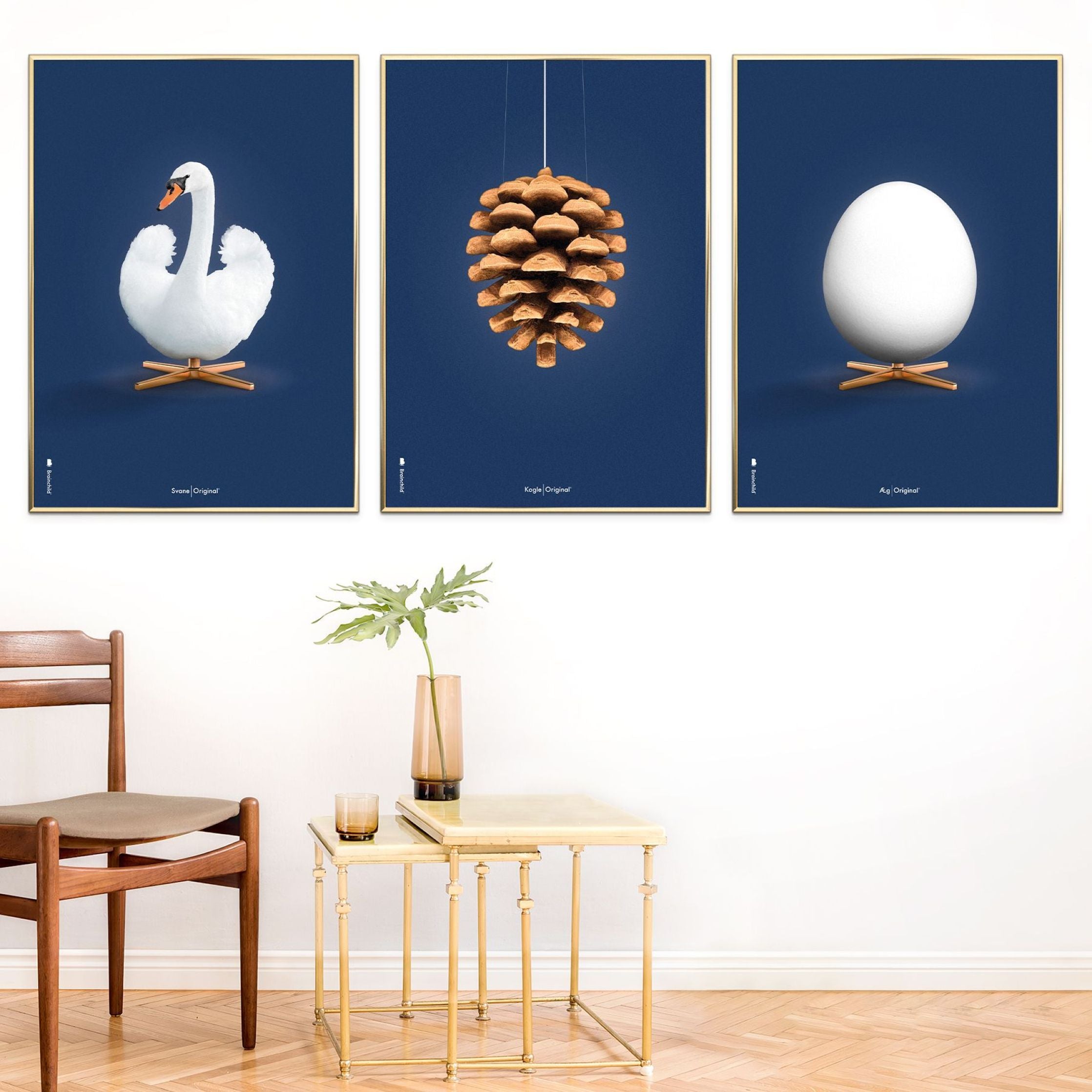 Brainchild Pine Cone Classic Poster, Frame Made Of Light Wood A5, Dark Blue Background