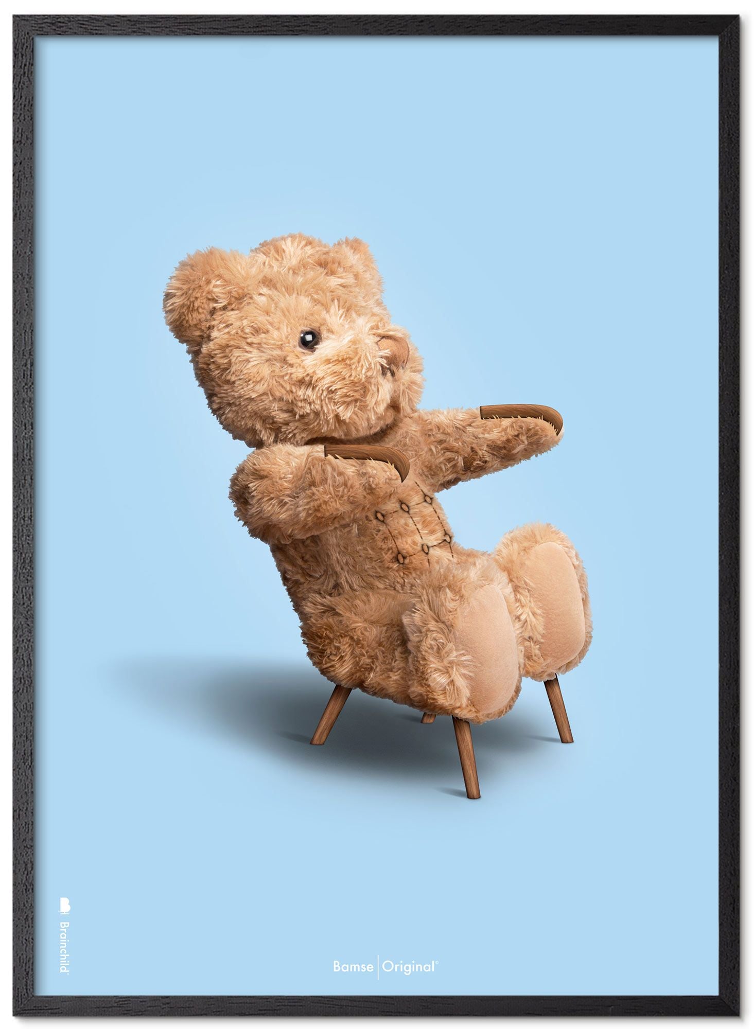 Brainchild Teddy Bear Classic Poster Frame Made Of Black Lacquered Wood 30x40 Cm, Light Blue Background