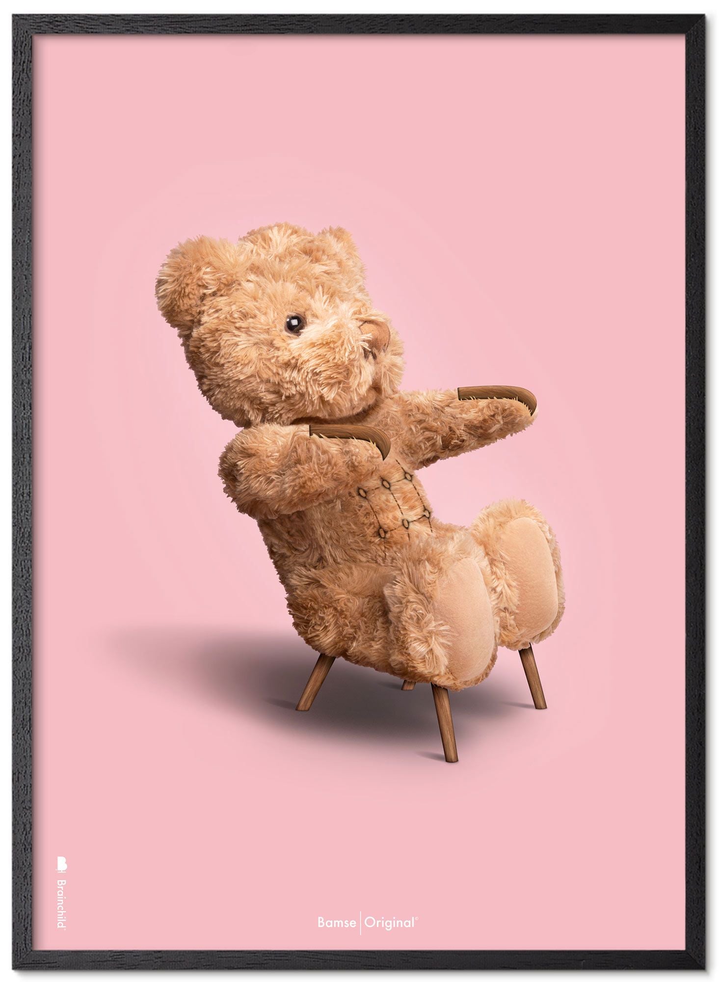 Brainchild Teddy Bear Classic Poster Frame Made Of Black Lacquered Wood 30x40 Cm, Pink Background