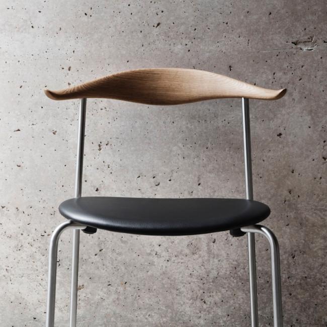 Krzesło Carl Hansen CH88 P, Czarna Beech/Czarna skóra/chromowana