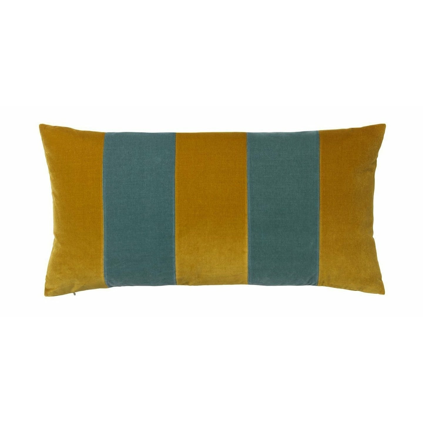 Christina Lundsteen Stripe Velvet Pillow, Złota oliwka/jasnoniebieski
