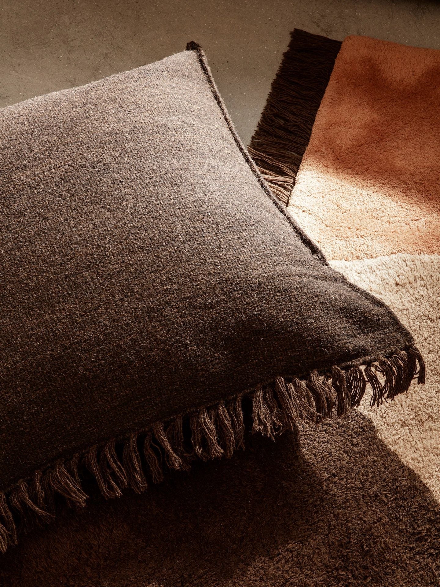 Ferm Living Kelim Fringe Cushion Large, Dark Melange