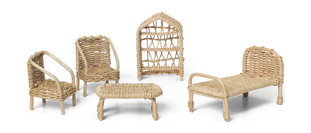 Ferm Living Rattan Dollhouse Meble 5, naturalny