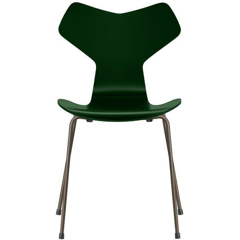 Fritz Hansen Grand Prix Chair Lacquered Evergreen Bowl, Brown Bronze Base