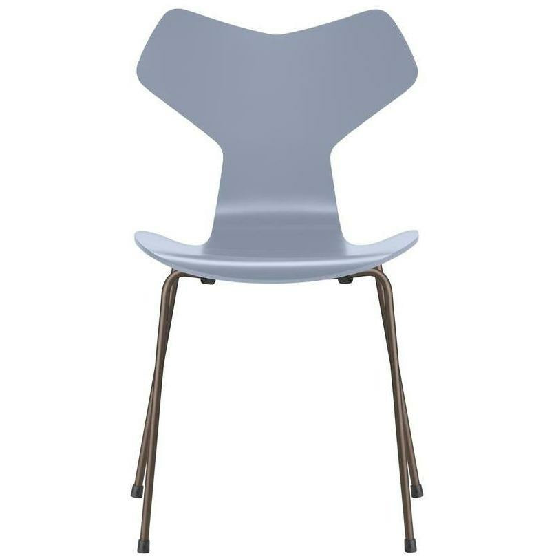 Fritz Hansen Grand Prix Chair Lacquered Lavender Blue Bowl, Brown Bronze Base