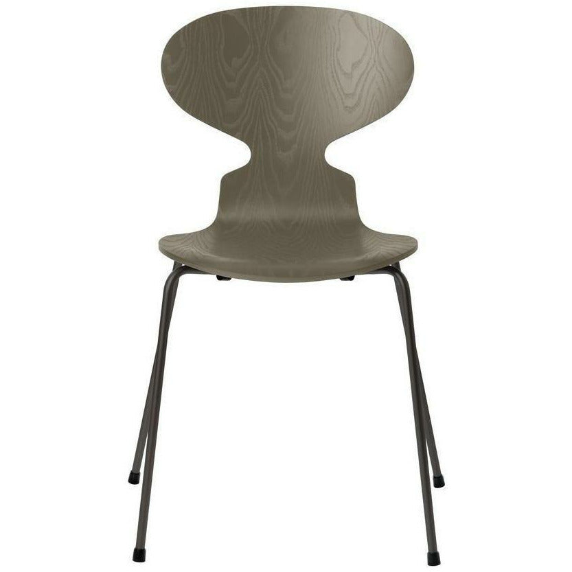 Fritz Hansen Ant Chair Colored Ash Olive Green Bowl, Warm Graphite Base