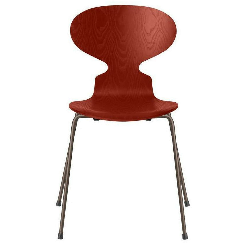 Fritz Hansen Ant Chair Dyed Ash Venetian Red Bowl, Brown Bronze Base