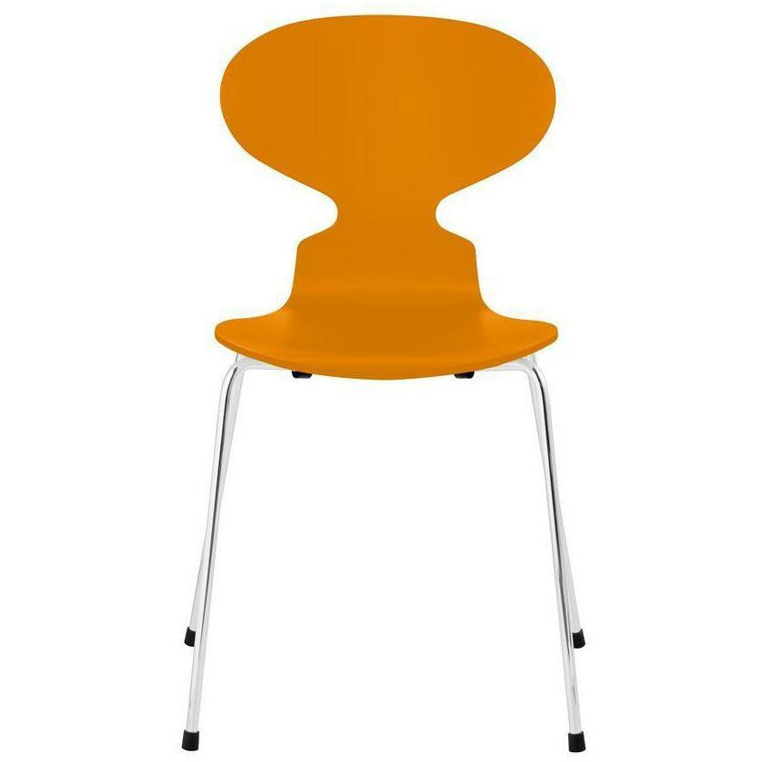 Fritz Hansen Ant Chair Lacquered Burnt Yellow Shell, Chrome Plated Steel Base