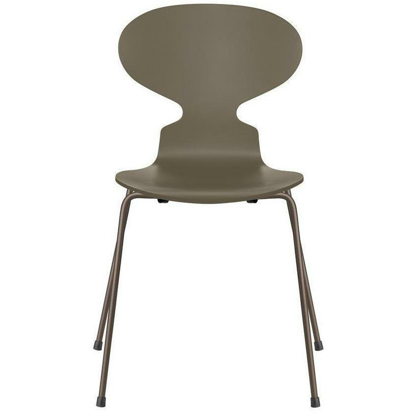 Fritz Hansen Ant Chair Lacquered Olive Green Bowl, Brown Bronze Base