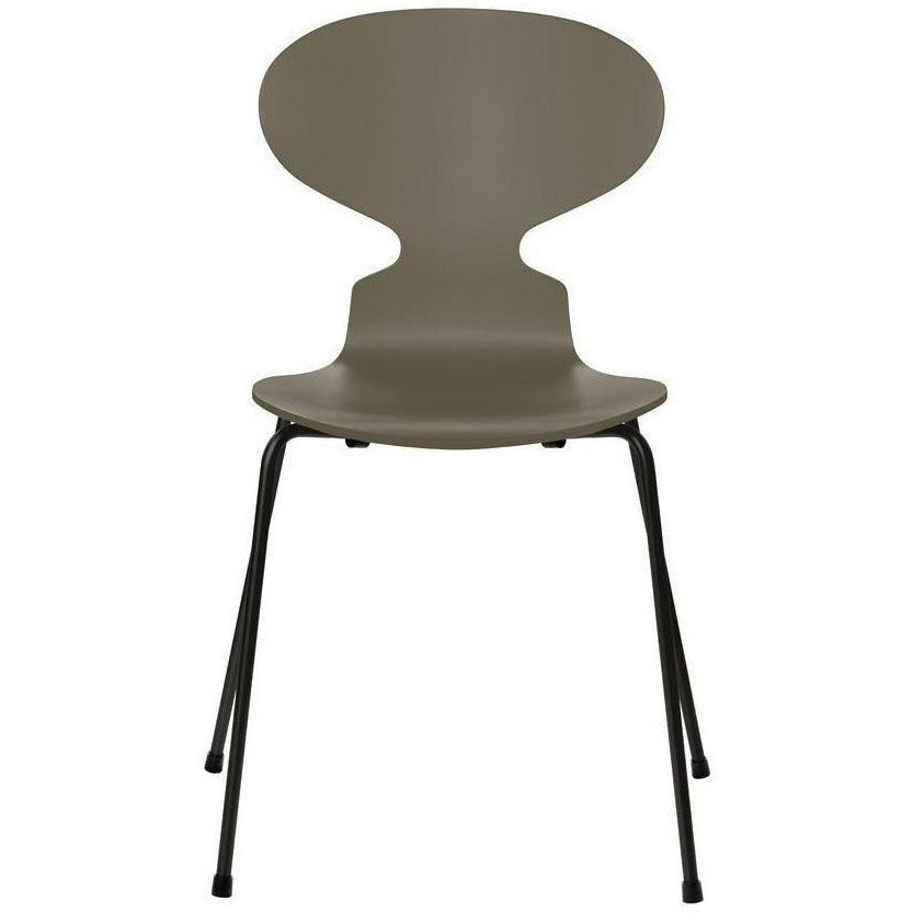 Fritz Hansen Ant Chair Lacquered Olive Green Bowl, Black Base