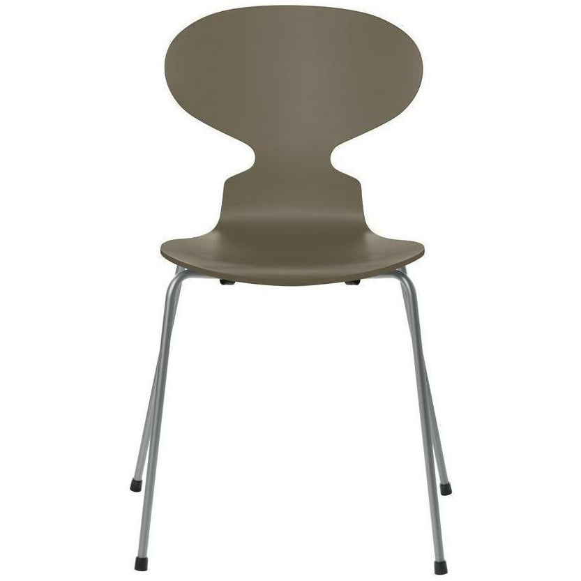 Fritz Hansen Ant Chair Lacquered Olive Green Bowl, Silver Grey Base