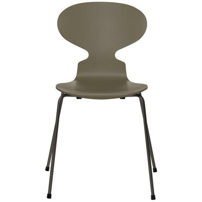 Fritz Hansen Ant Chair Lacquered Olive Green Bowl, Warm Graphite Base