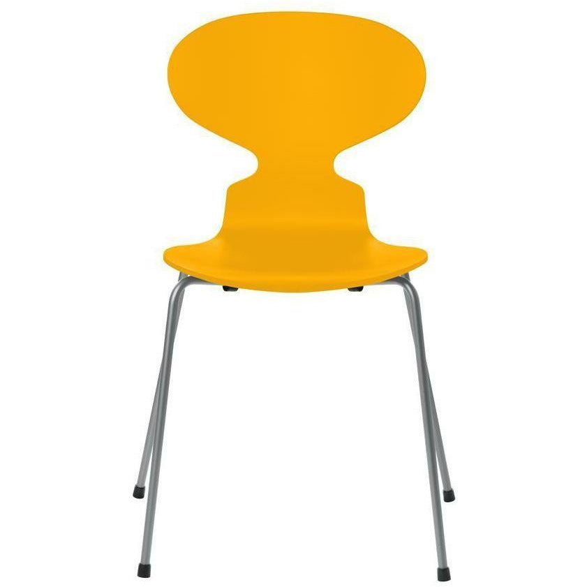 Fritz Hansen Ant Chair Lacquered True Yellow Shell, Silver Grey Base