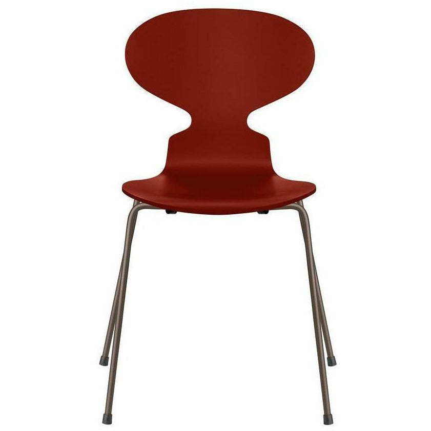 Fritz Hansen Ant Chair Lacquered Venetian Red Bowl, Brown Bronze Base