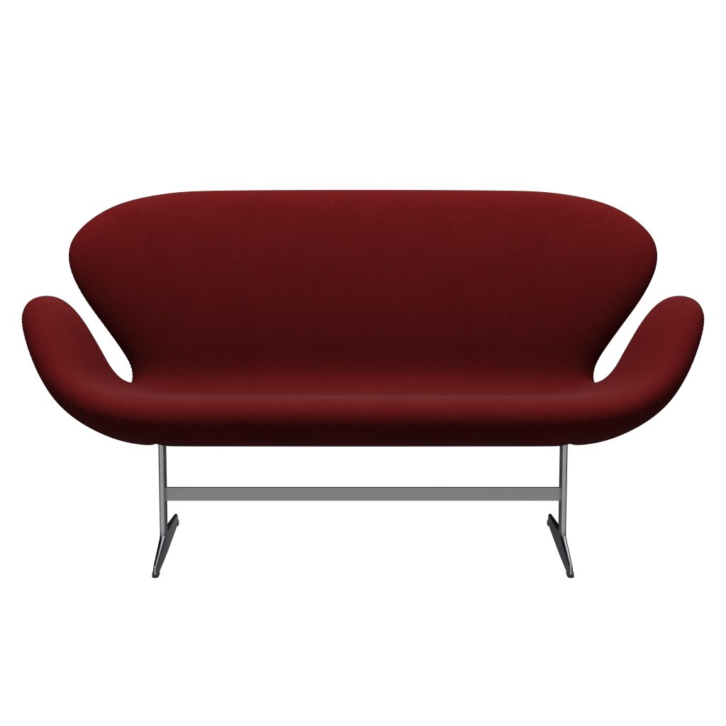 Fritz Hansen Swan Sofa 2, satynowy szczotkowany aluminium/komfort ciemnoczerwony (01153)