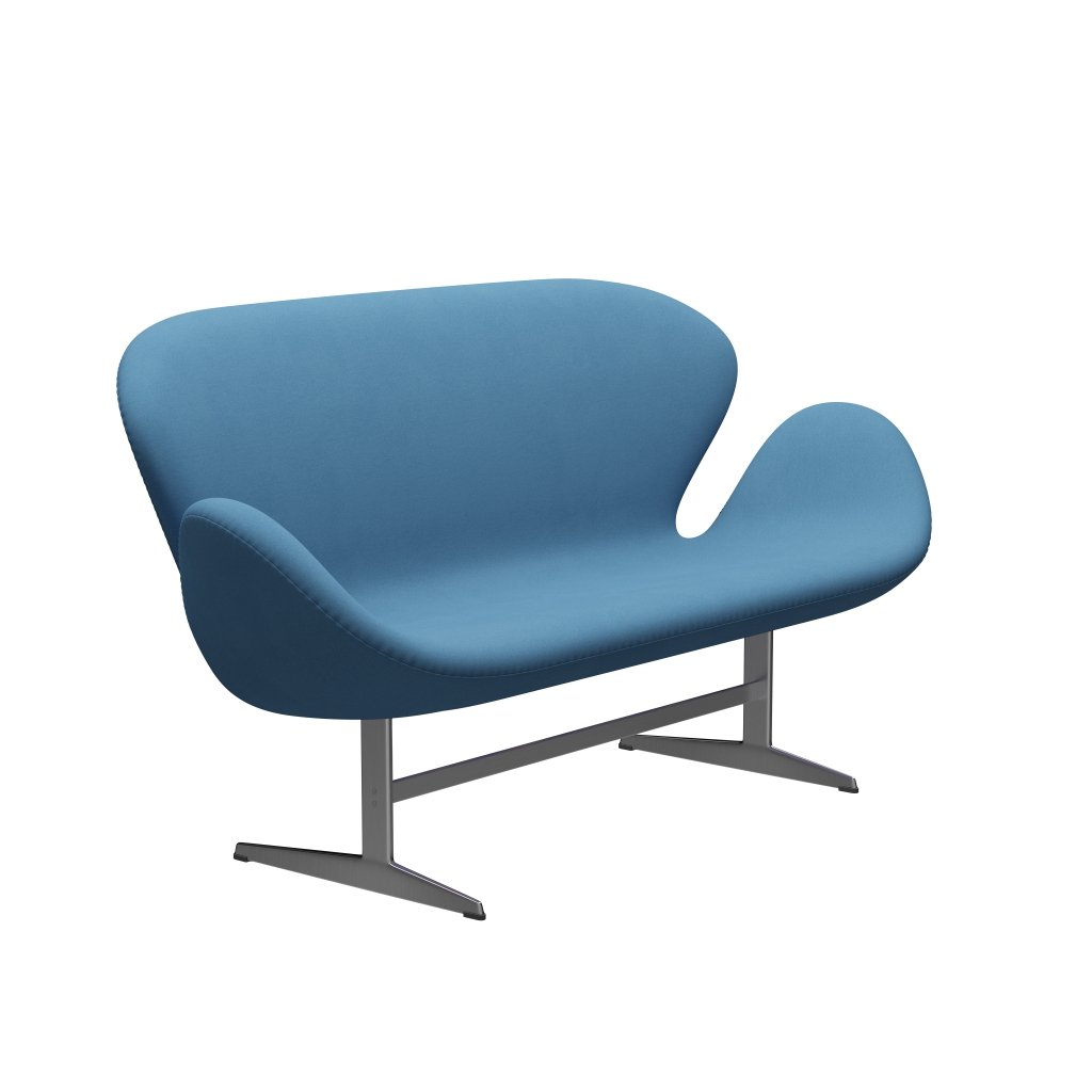 Fritz Hansen Swan Sofa 2 Seater, Satin Brushed Aluminium/Comfort Light Blue (01124)