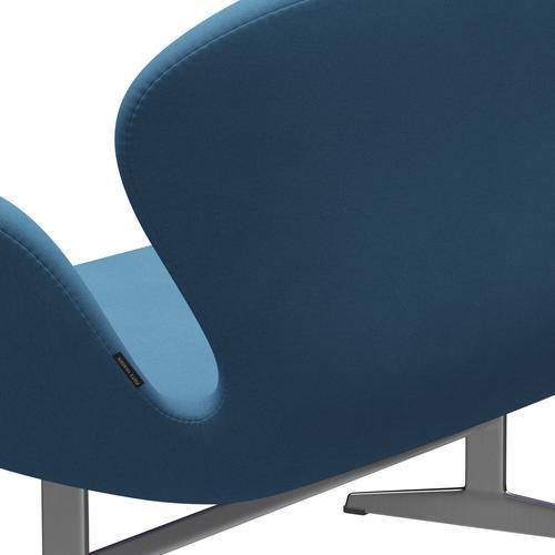 Fritz Hansen Swan Sofa 2 Seater, Satin Brushed Aluminium/Comfort Light Blue (01124)