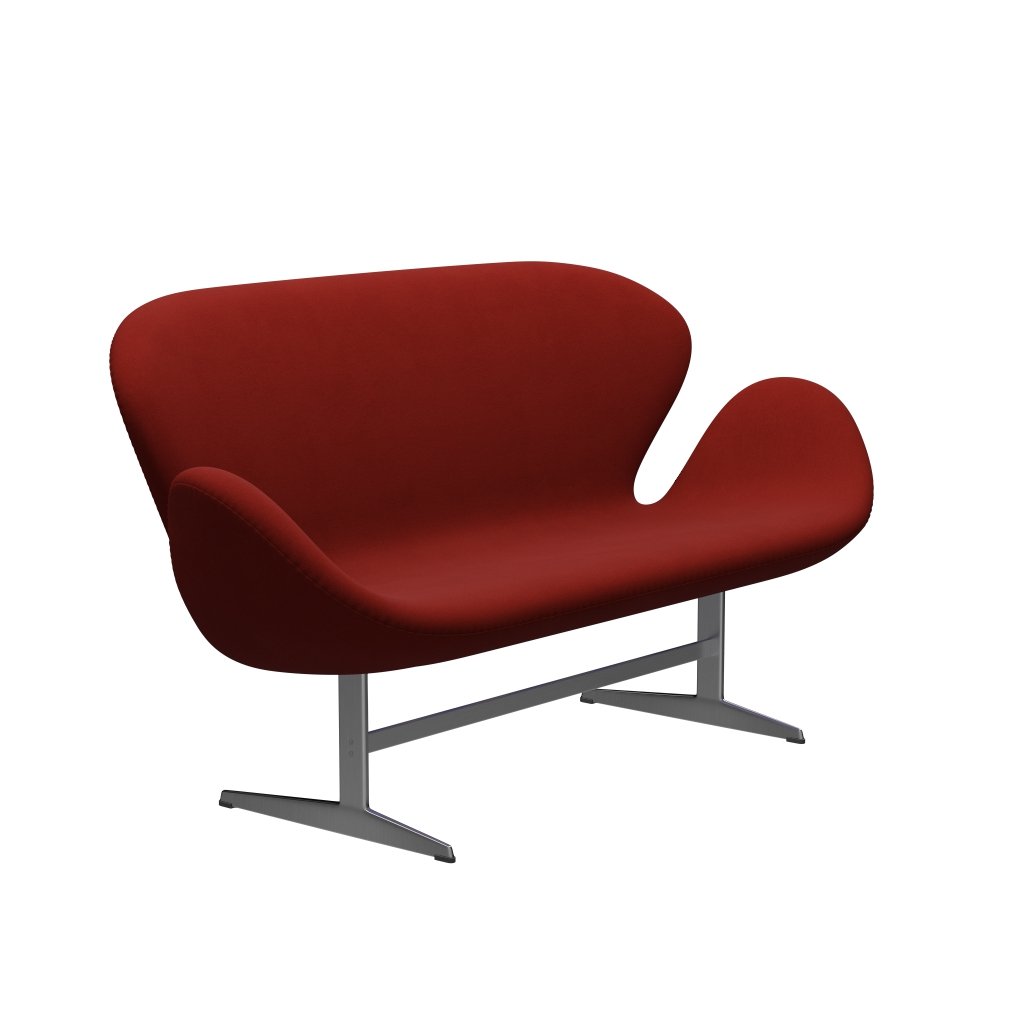 Fritz Hansen Swan Sofa 2 Seater, Satin Brushed Aluminium/Comfort Rust Red (00028)