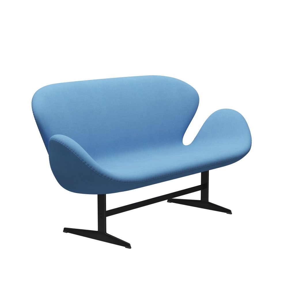 Fritz Hansen Swan Sofa 2 Seater, Black Lacquered/Divina Light Blue (712)