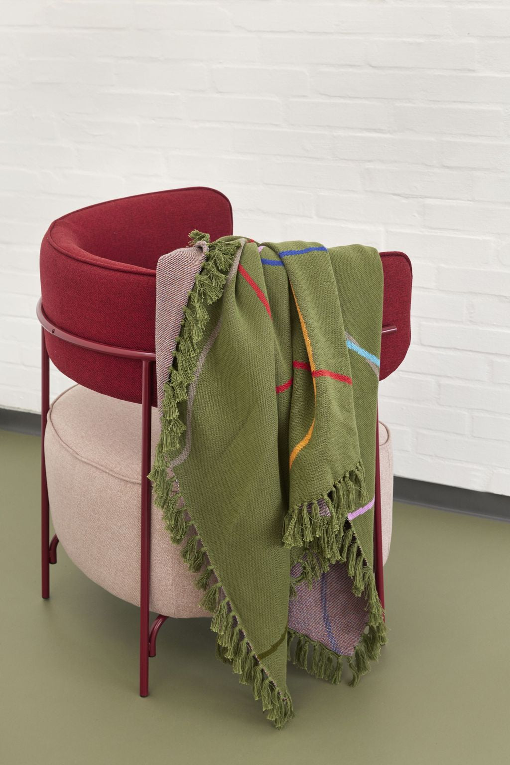 Hübsch Outline Throw, Green/Multicolor