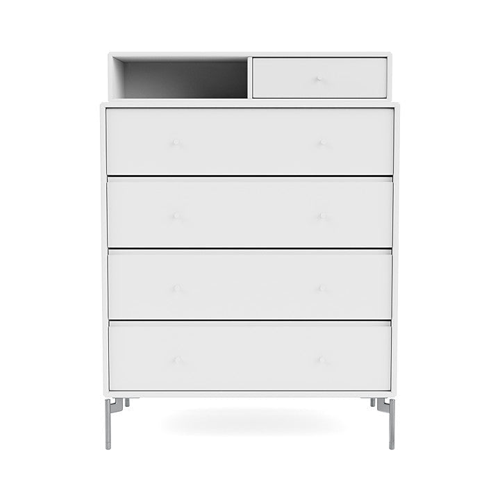 Montana Keep Chest Of Drawers With Legs, Snow White/Matt Chrome