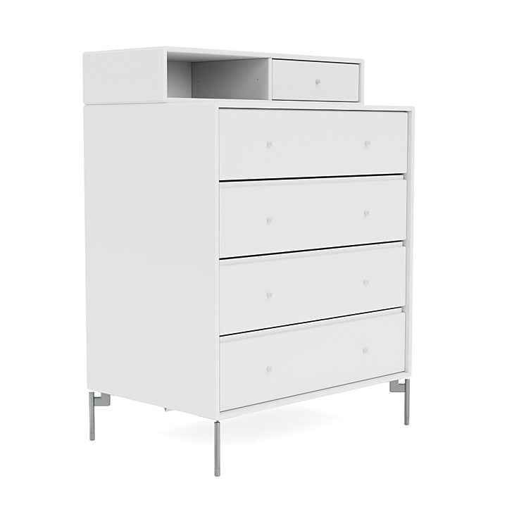 Montana Keep Chest Of Drawers With Legs, Snow White/Matt Chrome