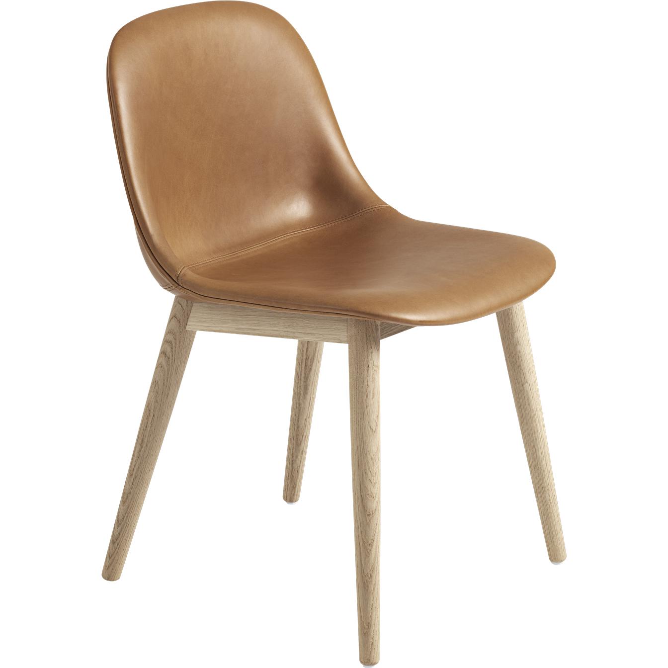 Bezdeczne krzesło Muuto Drewniane nogi, skórzane siedzenie, brązowa skóra koniaku