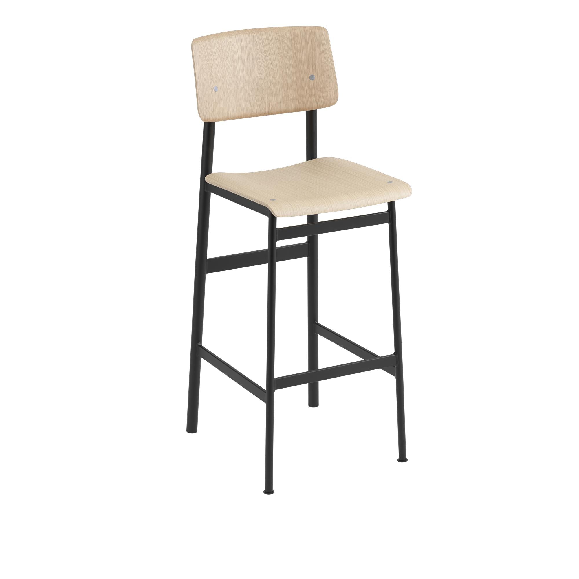 Krzesło barowe Muuto Loft Oak, H 75 cm, czarny/dębowy
