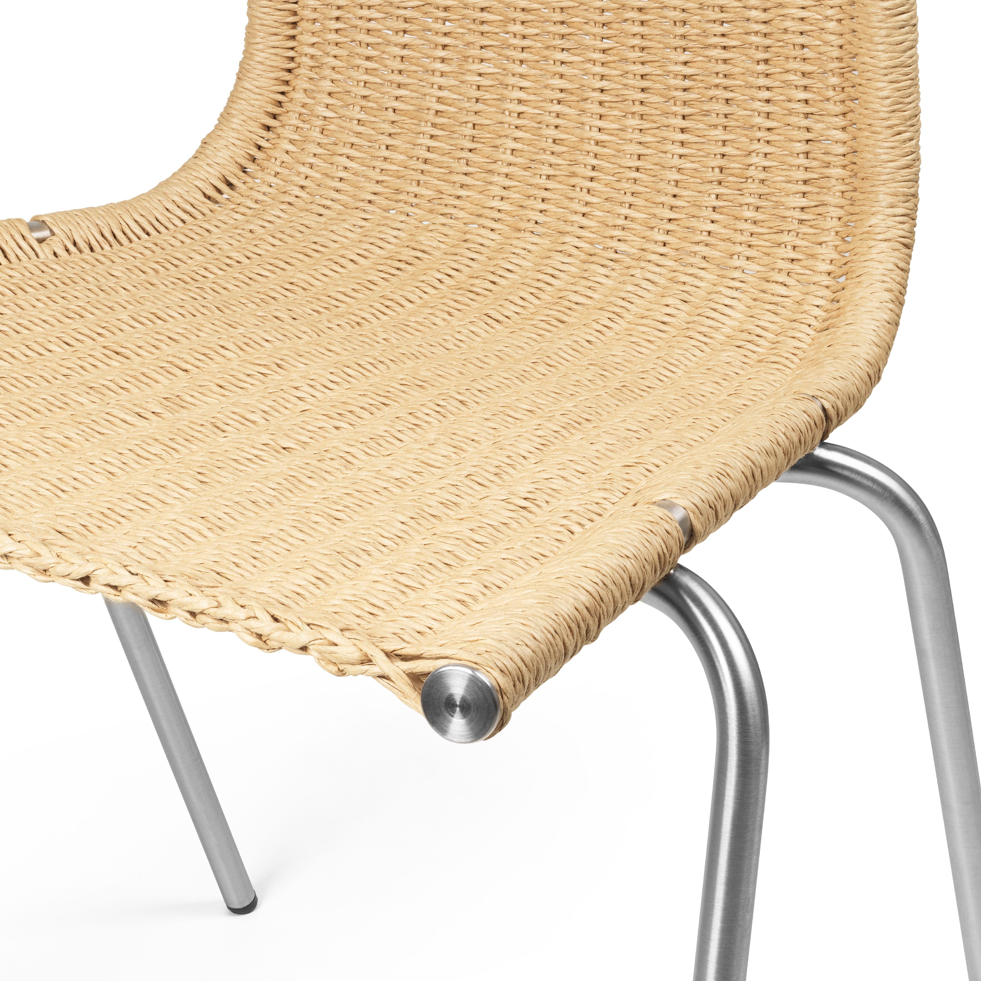 Krzesło Carl Hansen PK1, szczotkowane szczotkowane stalowe/naturalne przewód papierowy